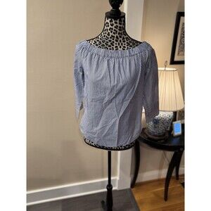 Zara Blue White Stripe Off Shoulder Blouse XS Preppy Classic Country Club Boat